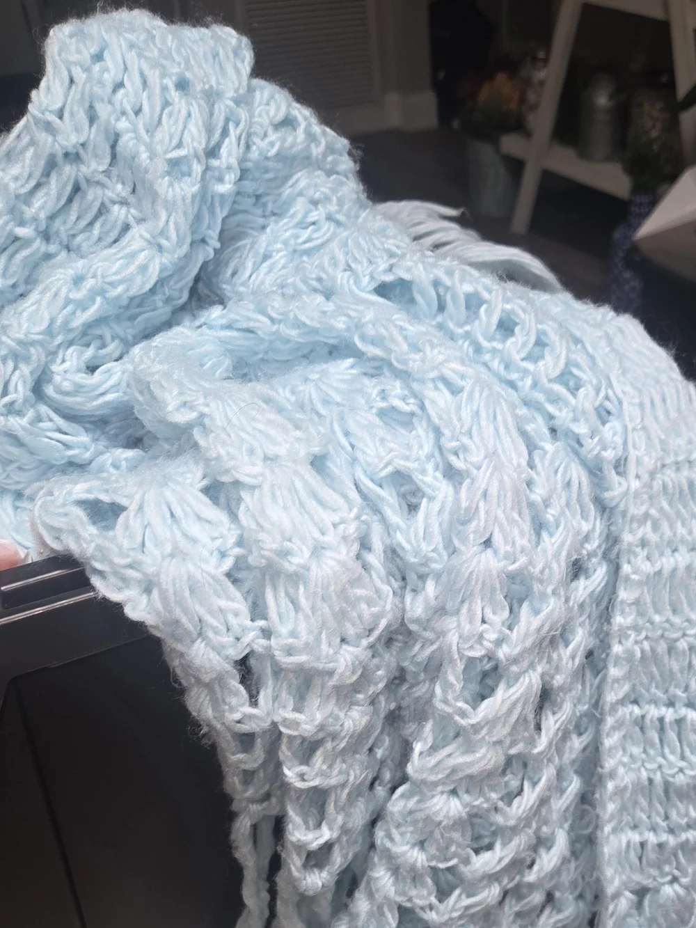 Handmade Knit Crochet Soft Triangle Shawl Turquoise Hippie Boho Large Bin O